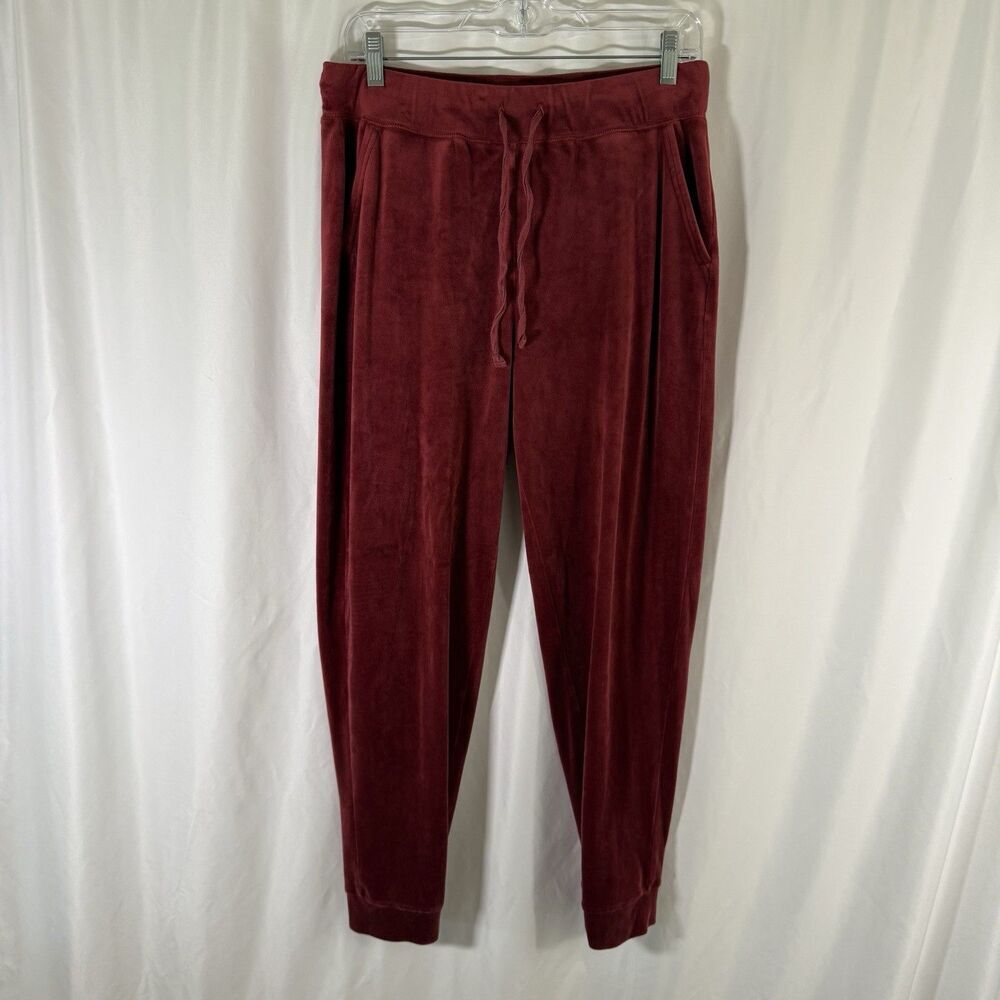 Loft Velvet Pants Women's Medium Solid Red Drawstring Pull On Pockets